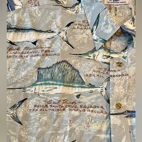 AFTCO | Short Sleeve Button Up | Hawaiian Shirt | Marlin / Sail Fish Print | 2X - Picture 3 of 3